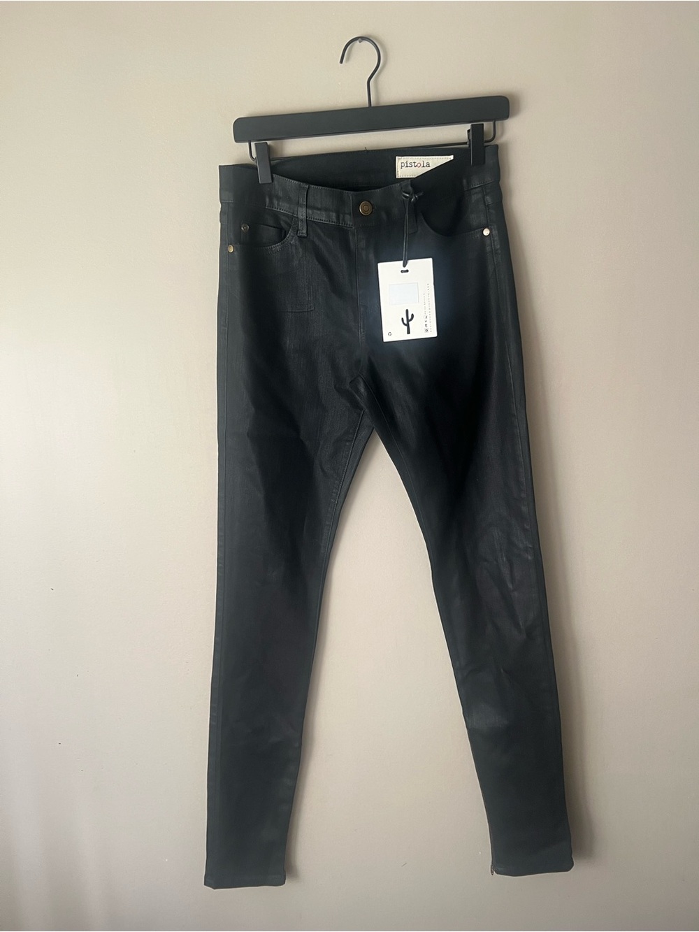 pistola Black Skinny Coated Jeans size 27 Ankle Zip